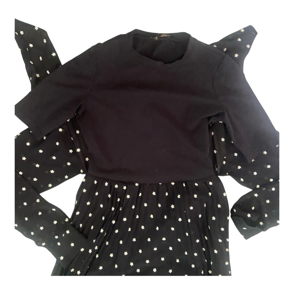 Maje Rivoli Micro-Floral Embroidered Midi Black Dress French Size 38, US Size S - Picture 5 of 10